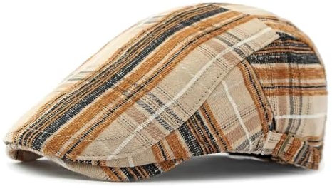 WOYUANSHA Barett Baskenmützen Für Herren Baumwolle Plaid Print Newsboy Caps Flache Schirmmütze Männer Frauen Maler Baskenmütze Hüte 55-60 Cmverstellbar Orange