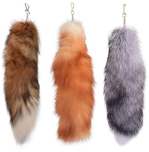 Yaoliucp Therian Tail, 3pcs 15,8 Zoll langes Therian Fuchsschwanz mit Verschluss, weiche Flauschige Fuchsschwanzschlüsselkette, hängende Fuchsschwänze für Handtaschen -Rucksack, Fuchsschwänze