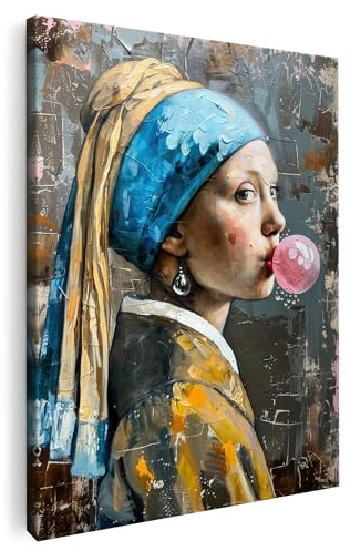 Artmazing | Vermeer Pink Bild bunt | S-Art Bilder | Vermeer Pink Bilder Modern | Leinwandbilder XXL Wohnzimmer | Wandbild Vermeer Pink Deko XXL | Bild Leinwand XXL | buntes Poster für Wand