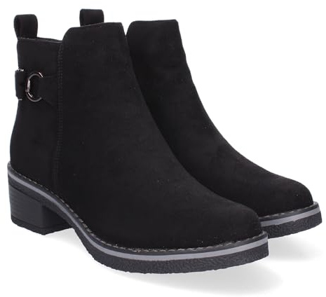 shoes&blues.es 86449 Botines de Tacon para Mujer, Comodos y Elegantes, Adorno Metalico, Punta Redonda y Cierre de Cremallera. Negro Talla 38