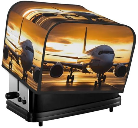 Toaster-Abdeckung für Flugzeug im Abendlicht, 4 Scheiben, für kleine Geräte, mit Taschen, Toaster-Staubschutz mit Griff oben, waschbar, Universal-Brotbackmaschinen-Abdeckung für Küche