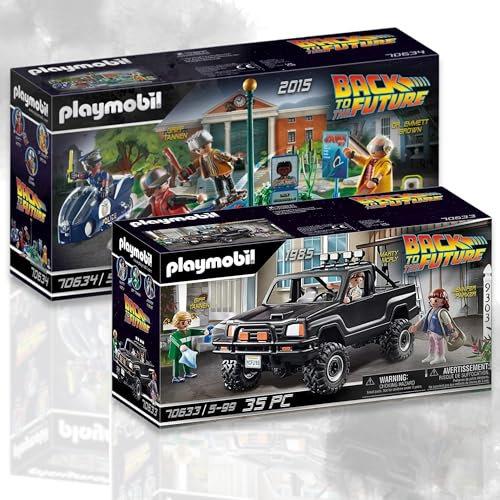 PLAYMOBIL 70633 Back to The Future Marty's Pick-up Truck 70634 Back to The Future Part II Verfolgung mit Hoverboard – Zeitreise-Abenteuer für Filmfans!