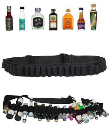 Gliterra Berentzen Klopfer Gürtel, Schnapsgürtel, Shot Schnaps mini Alkohol Kette,Konsum kompatibel mit jägermeister, Klopfergürtel Zapfanlage für Karneval, 27 Slots (Schwarz)