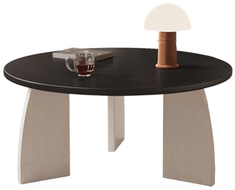 Coffee Table Salon Moderne Ronde Style Médiéval Épaissi Table Basse Bois Massif Plateau Large Pieds Élégants en Bois Massif Tables de Salons pour Salon, Bureau(Black,70 * 42cm)