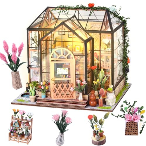 Genérico Casa De Muñecas De Madera para Hacer Tú Mismo, Kit De Modelo De Invernadero En Miniatura, Artesanía Hecha A Mano con Luces Led, Regalo Creativo para Adultos