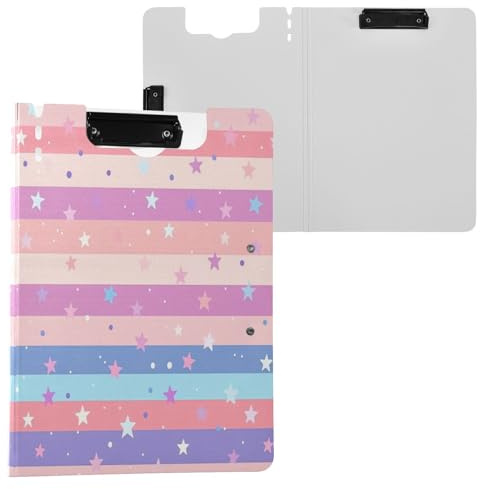 JUMBEAR Portapapeles de rayas de estrellas coloridas A4 con clips dobles, tablero plegable con tapa, organizador personal ligero adecuado para hospitales, oficinas, escuelas, negocios, suministros de