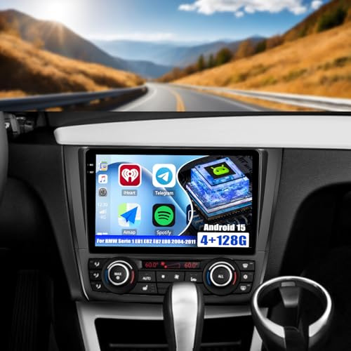 CAMECHO 4+128G Android 15 Autoradio 9 Pouces pour BMW Série 1 E81 E82 E87 E88 2004-2011 avec Caméra de Recul, Wireless Carplay Android Auto Radio Bluetooth avec WiFi GPS FM/RDS +Canbus