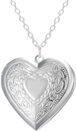Collar con medallón de corazón de Plata de Ley 925 para Mujer, Collar con Colgante de Foto con medallón en Forma de corazón Vintage para Pareja, Collar con medallón de Imagen, Collar con medallón de