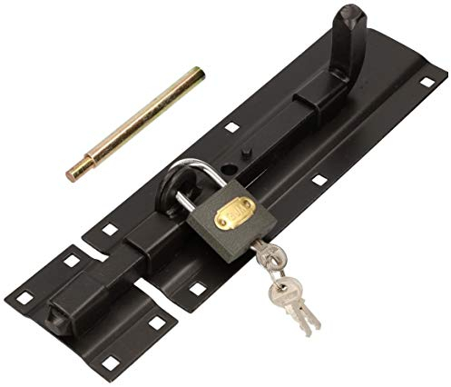 KOTARBAU® Bolzenriegel Riegel 290/78 mit Vorhängeschloss Beidseitig Schlossriegel Pulver Schwarz Torriegel Schubriegel Türriegel Türschlossriegel Stahl