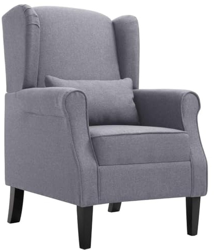vidaXL Poltrona con Cuscino Artigianale Classica Design Elegante Seggiola Arredo Casa Telaio e Gambe in Legno Grigio Scuro in Tessuto