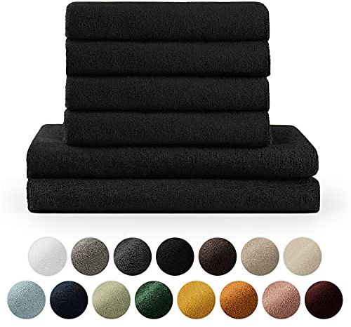 Blumtal Premium Frottier Handtücher Set 4 teilig 100% Baumwolle - Oeko-TEX zertifiziertes Badetuch 2X (70x140 cm) + Towel 4X (50x100 cm) - saugstarkes Frottiertücher Set - Handtücher Schwarz