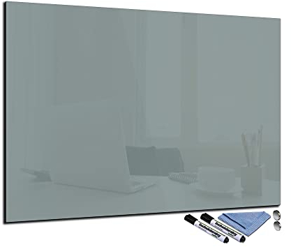 Glas-Magnettafel Grau 70x100 cm Whiteboard Wand Beschreibbar Magnetisch Pinnwand Küche Office Büro mit Zubehör Wochenplaner Abwischbar Deko Memoboard Tafel