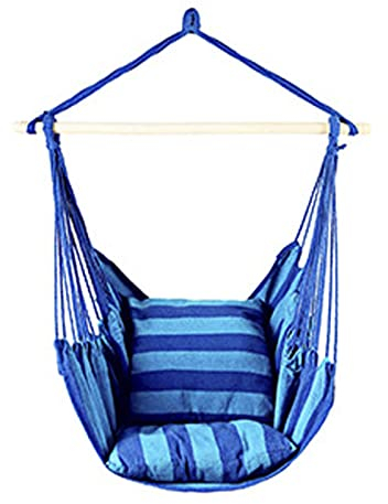SRHWBF Hängesessel Schaukelstuhl Hängestuhl Hängematte Federwiege für Erwachsen Teenager Mädchen Sessel Outdoor Indoor Balkon (Blue Stripes)