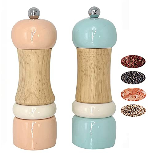 Classical Salt & Pepper Mill Sets Wooden Salt Pepper Grinder Set Salt & Pepper Shakers Stylish Pepper Mill- Ceramic Rotater - Refillable - Two of 6 Mills Gift Set By CASASUNCO