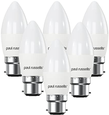 paul russells LED Candle – Dimmable Bayonet Fitting Light, 5.5W 470LM B22 C37 LED Bulbs, 40w Equivalent, 4000K Cool White/Natural White, Dimmer BC Energy Saving Ceiling Lightsbulbs, Pack of 6