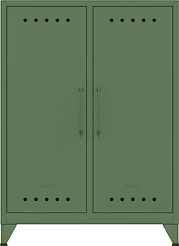 Bisley Fern Middle Sideboard aus Metall | Metallschrank im Retro-Instustrial Design in olivgrün