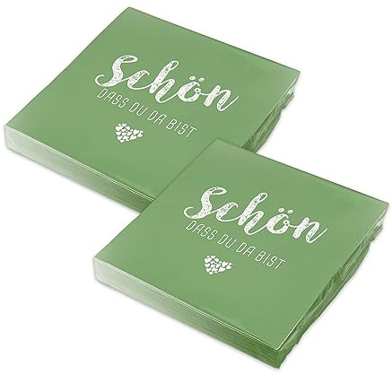 itenga Servietten Schön dass du da bist 30 x 30cm 3-lagig 40 Stück für Kommunion Konfirmation Hochzeit Taufe und andere Feiern (grün)