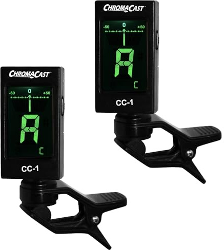 ChromaCast 2 Pack CC-1 Professional Clip-On Tuner for All Instruments (multi-key modes) - with Guitar, Ukulele, Violin, Bass & Chromatic Tuning Modes (also for Mandolin and Banjo)