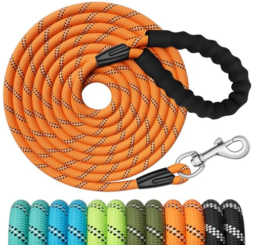 X XBEN Training Leads for Dogs, 15M/49FT Strong Rope Long line Dog Lead Leash with Soft Padded Handle and Heavy Duty Hook, Reflective Recall Training Leads for Large Medium Small Dog, Orange