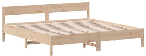 VidaXL Sängram Med Huvudgavel 200x200 cm Massiv Furu, Dubbelsäng, Sovrumsmöbler, Trä Sängram, Sängbotten