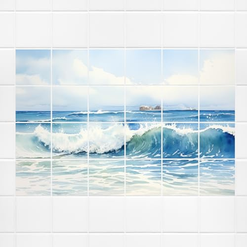 GRAZDesign Fliesenaufkleber Bad Meer Aquarell Fliesenbild selbstklebend Wandbild für Fliesen - 20x25cm / 122x76cm