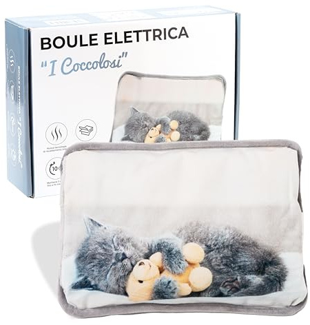 IPEA Borsa Acqua Calda Elettrica con Tasche in Peluche per Scaldare le Mani - Riduce Dolori Muscolari, Dorsali e Mestruali - Boule Scaldamani e Scaldapiedi - Scaldino - Fantasia Gatto