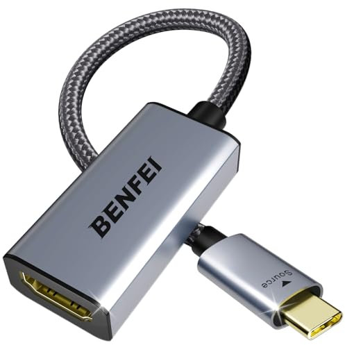 BENFEI Adattatore USB C a HDMI 2.1 8K@60Hz/4K@240Hz [Guscio in alluminio, Nylon intrecciato] Compatibile con iPhone 15/16 Pro/Max, MacBook Pro/Air 2023, iPad Pro, Surface Book 2 Altro
