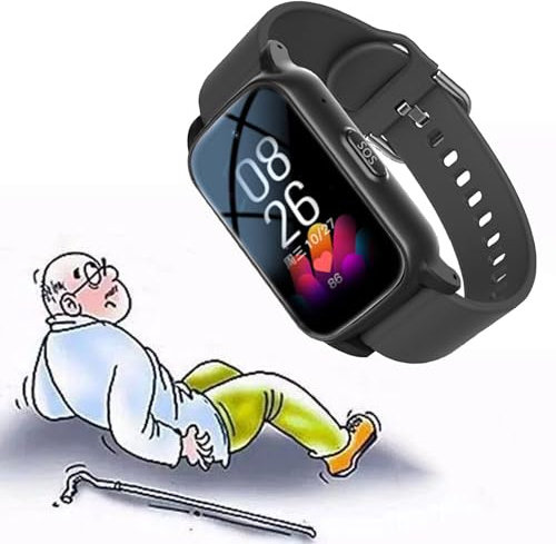 Weyot Bracelet Alarme Personne Âgée, Montre Connectée Senior avec Détection De Chute, Appel Vidéo HD, Appel Vocal HD Et Étanchéité IP67, Bracelet GPS pour La Démence Alzheimer,Black