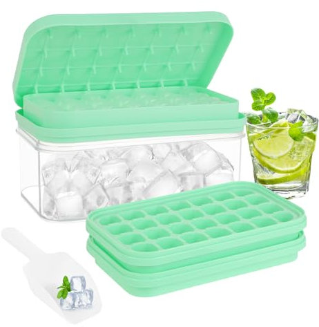 Stampi Ghiaccio - Cubetti Ghiaccio Silicone - Ghiaccio Forme in Silicone, Contenitore per Ghiaccio con Coperchio, per Bevande Fredde, Cocktail, Frutta (Verde)