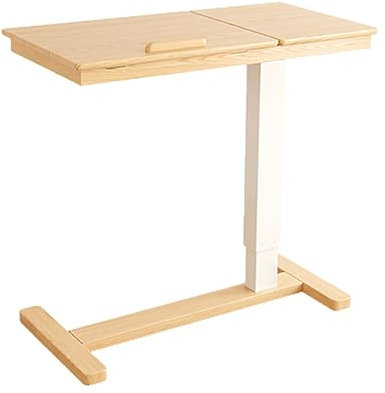 Betttisch auf Rollen 70-110cm Höhenverstellbar, Beistelltisch Pflegebett Mit Massivholzplatte, 4-Fach Verstellbare Tischplatte, 70-110cm Höhenverstellung 3 Farben(White)
