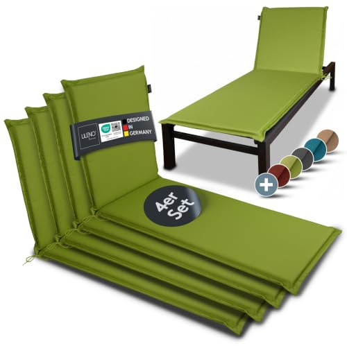 LILENO HOME Sonnenliege Auflage als [4er Set - Rollliege] in Apfelgrün | Gartenliegen Auflage perfekt für Strandliege - Polster Auflage für Gartenliege (188x60x5cm) MIA