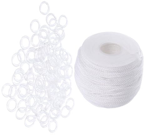 FUNOMOCYA Roman Blind Cord Kit with Curtain Rings, 50m White Pp Cotton Lift Rope, 1.8mm Diameter, Easy-use Blind Parts for Roman Shade Repair
