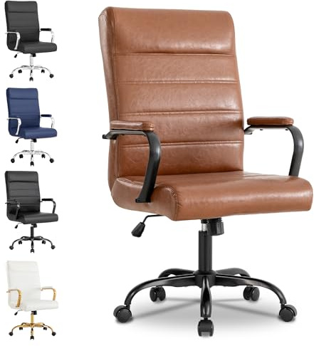 BOWTHY Office Desk Chair,Modern Leather Conference Room Chairs,High Back Home ofiice Chair,Adjustable Height Swivel Executive Computer Chair with Padded Seat and Armrest (Brown with Black Frame)