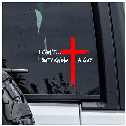 MYMKO Red Cross I Can't But I Know a Guy Decal, Religious Car Window Decals, 6 Inches UV DTF Tranfer Car Stickers, Weatherproof Car Truck Window Bumper Sticker, Car Stickers and Decals for Boys Girls