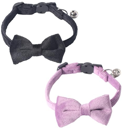 2-teiliges Katzenhalsband, 2 Farben, Katzenhalsband mit Glöckchen und Fliege, weiche, Bequeme Kätzchenhalsbänder, Sicherheitsschnalle, Abtrünnige Halsbänder