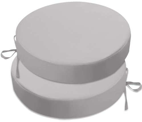Wapasezyar Stolskuddar rund för utomhusbruk 2 stycken, 40 x 40 cm vattentäta sittkuddar, färgbeständiga terrassstolskuddar med band, fyllt minnesskum, utemöbler (grå)