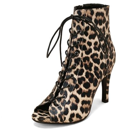 Generico Donna Materiale Misto Peep Toe Stivaletti Suede Glitter Stampa Leopardata Stiletto Tacco Alto Lacci Dietro Cerniera Scarpe Eleganti Stivaletti Festa Danza Scarpe,Leopard Print,39 EU