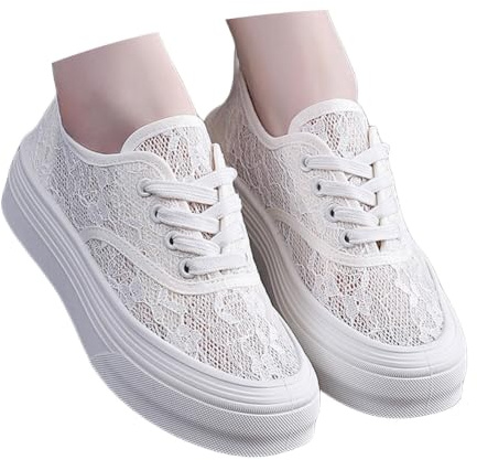 Chaussures dirndl blanches pour femme - Élégantes - En dentelle - Baskets classiques et confortables - Blanc - Pour festival - Chaussures en tissu - Élégantes avec dentelle - Chaussures d'été festives