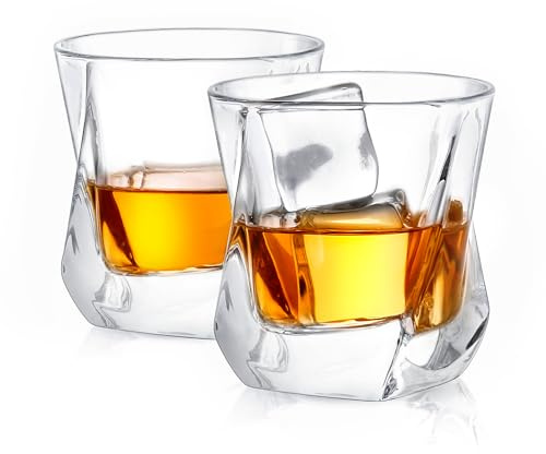 JoyJolt Aurora Crystal Twisted Whiskey Glasses - Set of 2 Old Fashioned Liquor Glasses - 8.10 oz