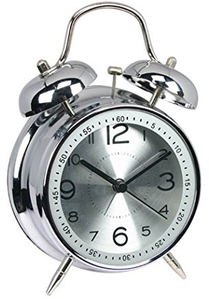 ALEENFOON - Sveglia in metallo con doppia campana, 10 cm, stile retrò, vintage, silenziosa, analogico, al quarzo, per dormite pesanti, per bambini, casa, camera da letto, viaggi, scuola (Argento)
