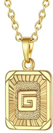 FOCALOOK Buchstaben Kette Damen Rechteck Anhänger Kette Gold Herren Namenskette Initial Necklace Kette mit Buchstaben A bis Z Schmuck für Geburtstag