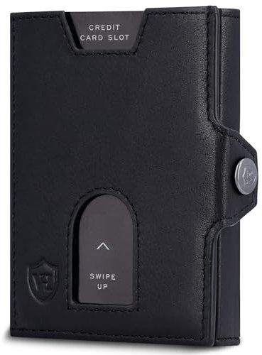 VON HEESEN Slim Wallet mit RFID Schutz - Geldbörse Herren klein - Mini Geldbeutel Damen Portmonee - Kartenetui Echtleder Karten Portemonnaie - Leder Kreditkartenetui Schwarz Glatt