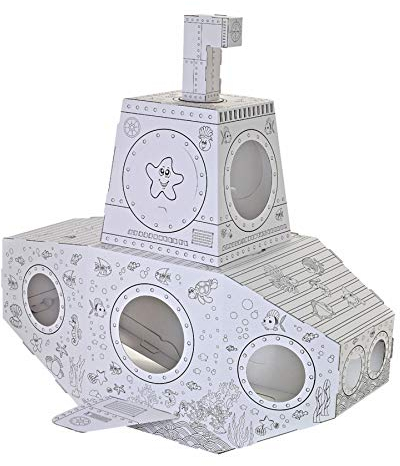 TikTakToo Spielhaus Malhaus aus Pappe U-Boot Pappspielhaus zum Bemalen und Dekorieren inklusive Stifte Haus Spielzeug Karton