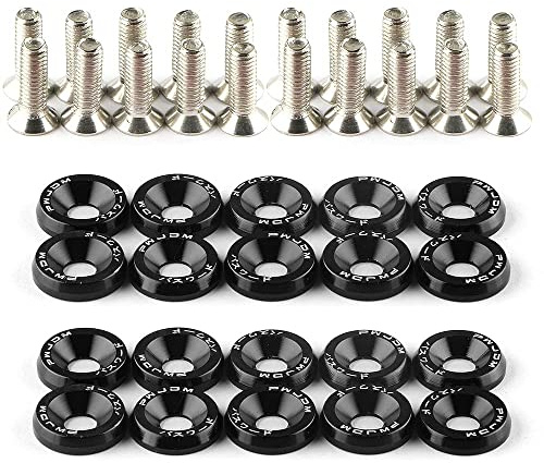 Tempsnow Bumper Fender Washers Engine Bay Dress Up Bolts Fasteners M6 JDM Fender Washer Kit 20 Pcs-Black