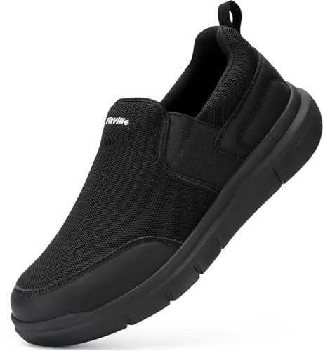 FitVille Scarpe Uomo per Camminata Antiscivolo Slip-on Casual Sneaker Senza Lacci Scarpe da Esterno Comode Leggere e Traspiranti a Pianta Larga 46 EU Larga Nero