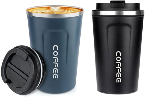 ERBO Kaffeebecher to go, Thermobecher Edelsthal, Auslaufsicher Kaffeetasse | Kaffeebecher mit Deckel, Kaffeetasse Thermobecher für Unterwegs Umweltfreundlich, (Blau + Schwarz) 380ml