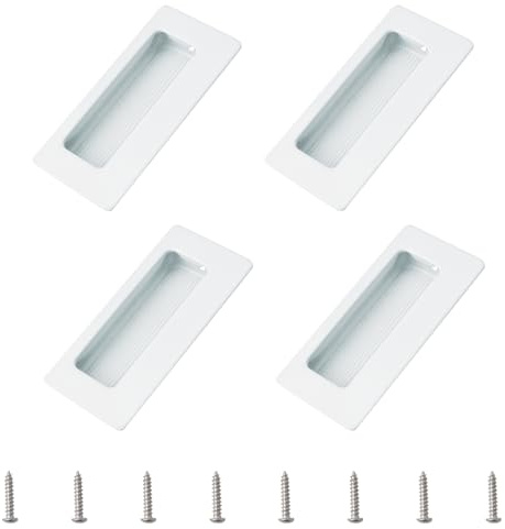 MOROBOR 4PCS Rectangular Recessed Concealed Handle, Embedded Design Sliding Door Handle with Screws, Stainless Steel Cabinet Pulls for Wardrobe Drawer Pulls (White)