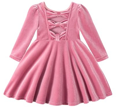 Miipat Baby flicka sammetsklänning småbarn flickor långärmad klänningar höst vinter elegant barn prinsessa födelsedag fest bröllopsklänning, ROSA, 2-3 År