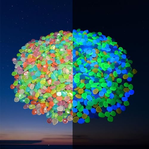 CPYJW 300 Pezzi Pietre Luminose Da Giardino,Decorazioni Giardino Pietre Luminose Colorate Adatto Decorative Ciottoli Luminosi Brillanti Per Acquari In Vaso Con Piante Decorative Esterni Fai-Da-Te