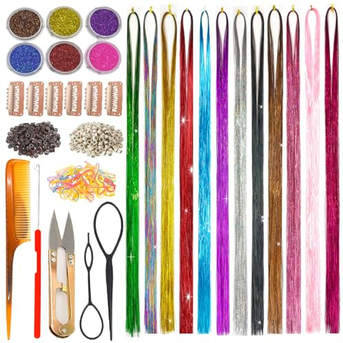 Celinebella 12 Color Hair Tinsel, 48 2760 Strand with Glitter Powder Tools